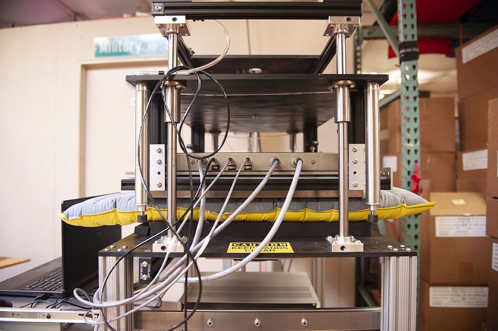 Sleeping pad testing rig in the Therm-a-Rest factory